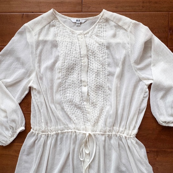 Uniqlo Button-Down Front Pintuck Midi Dress M Tie-Waist - Picture 5 of 15
